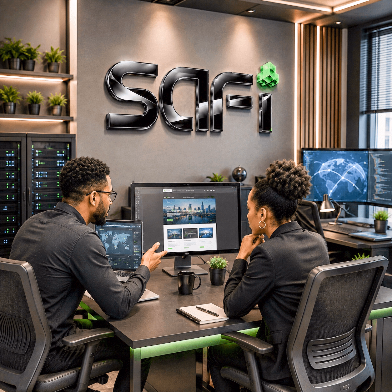 Safi Technologies team managing domains, hosting, and website design in the Dar es Salaam office