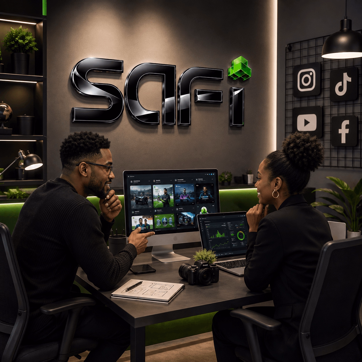 Safi Technologies team reviewing social media content and performance